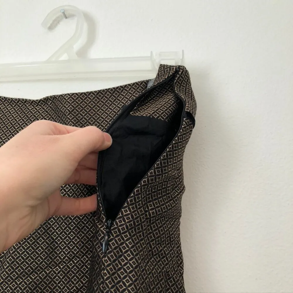 ANN TAYLOR Gold Black Geometric Jacquard SILK Velvet Velour Winter A-Line Skirt - Image 5