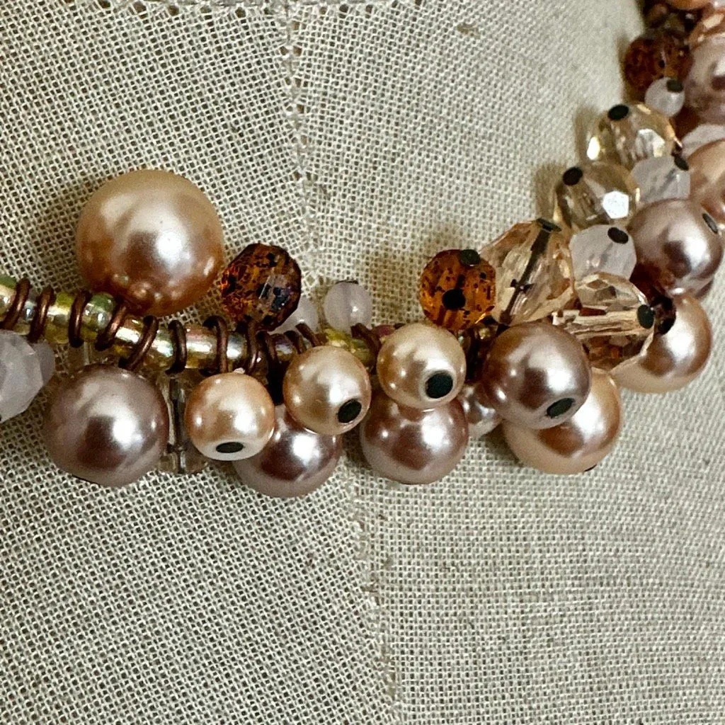 Cookie Lee Champagne faux Pearl & Crystal Cluster Necklace - Image 2