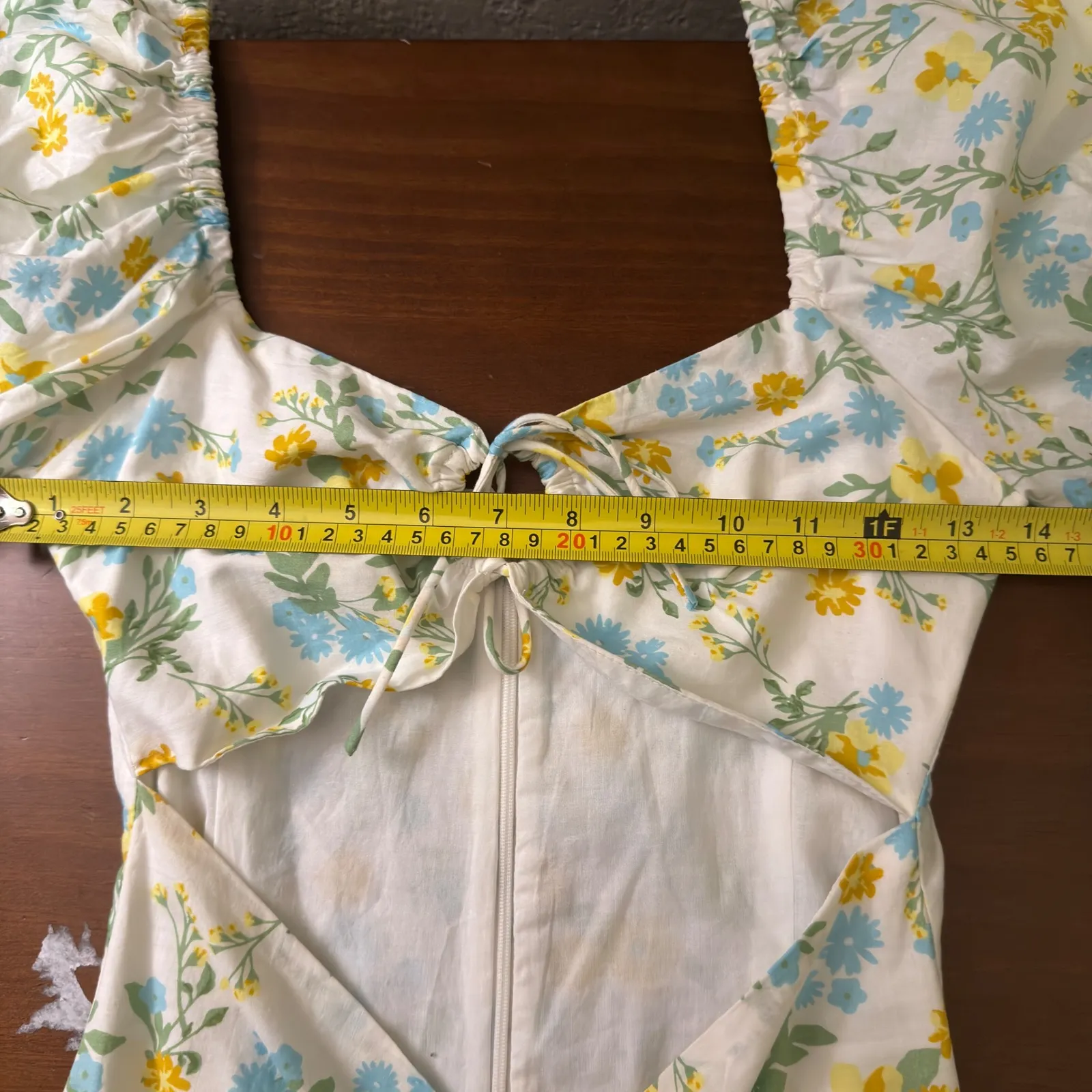 Sabo Skirt XS Floral Mini Dress Long Sleeve Cut Out Back Tie Cottagecore - Image 5