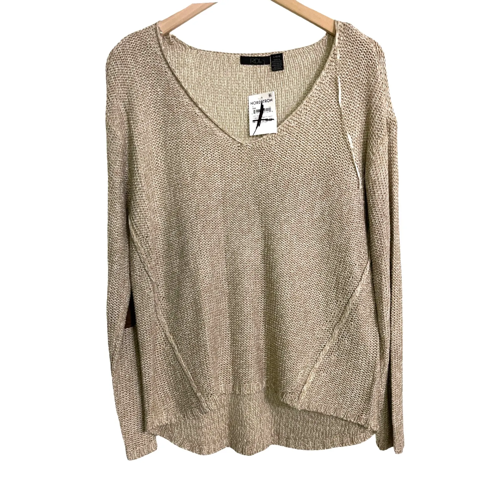 RDI Cuban Sand Twist Knit Sweater Women’s Large V Neck Elbow Patch Pullover - Image 2