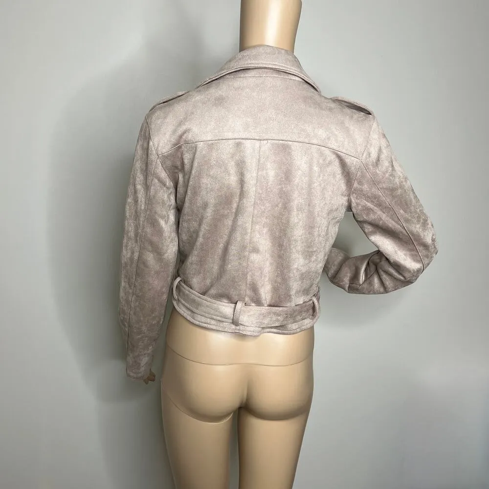 Forever 21 Beige Suede Cropped Moto Jacket - Image 3