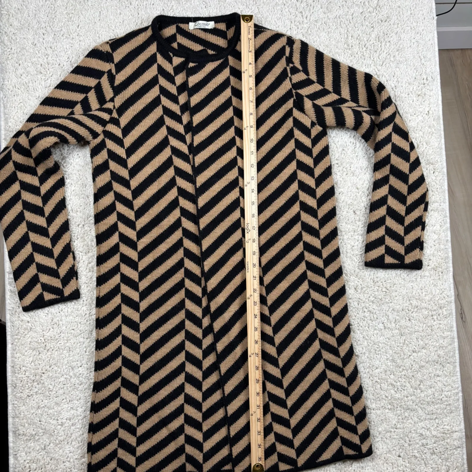 Cocogio Knit Cardigan Black Tan Chevron Pattern Made in Italy Women Size undefined - Image 8