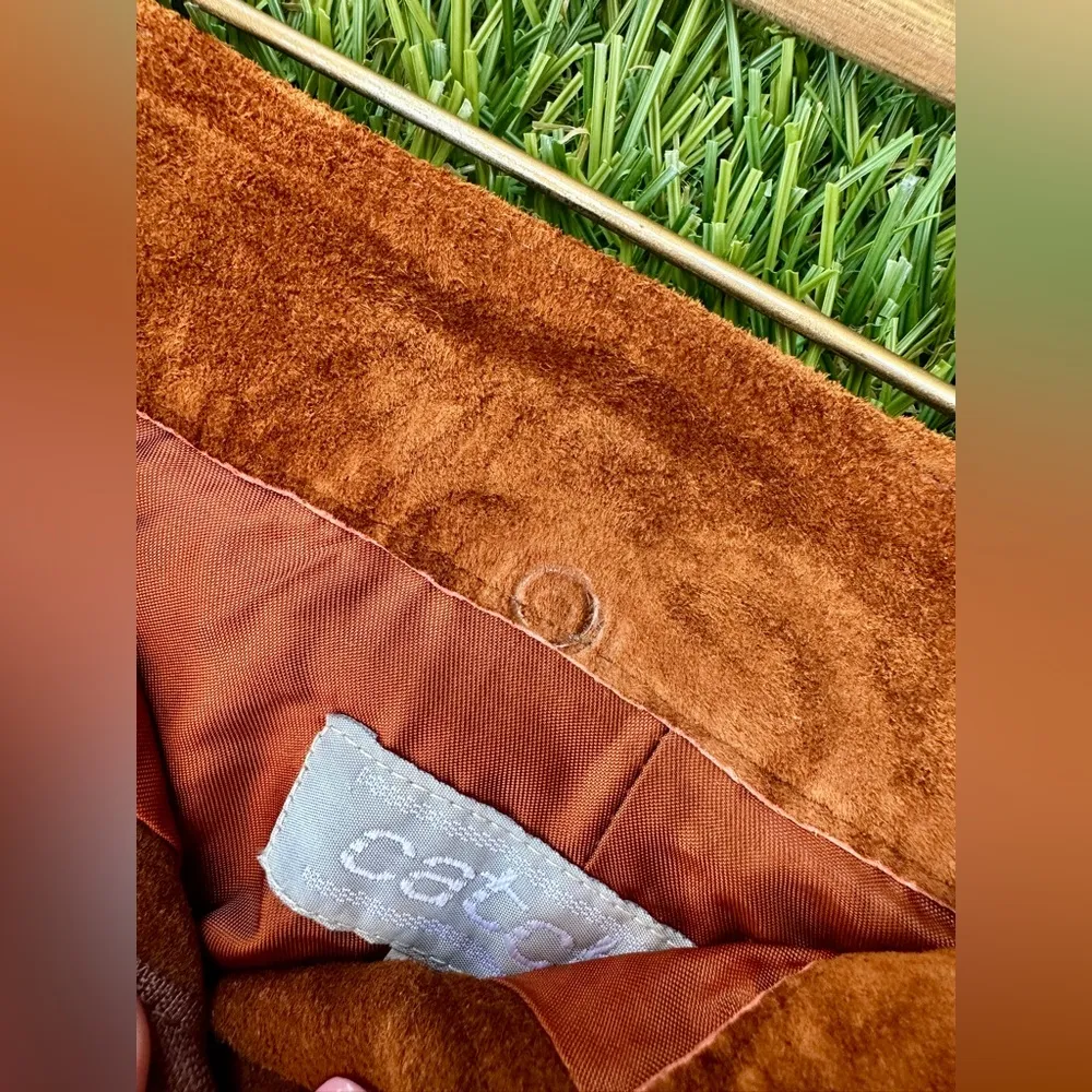 Vintage 1970s 1980s Suede Leather Pants Trousers Orange Size 28 - Image 7