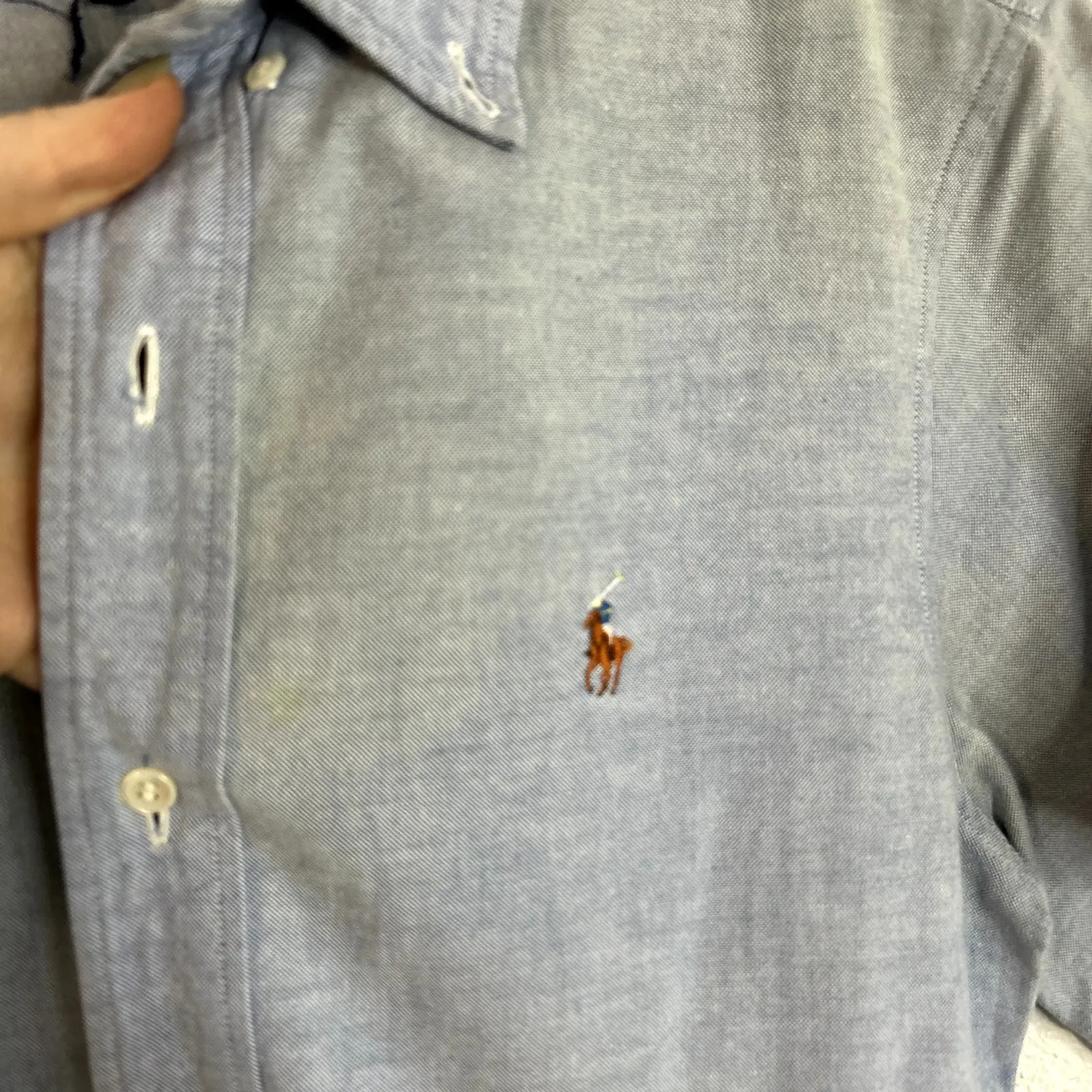 Vintage Polo Ralph Lauren Shirt Dress Juniors Size 11 Cotton Blue Chambray *flaw - Image 2