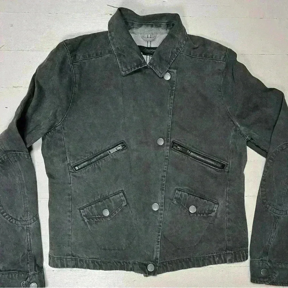Vintage Calvin Klein Black Wash Denim Biker Style Jacket Women’s Size Small - Image 4