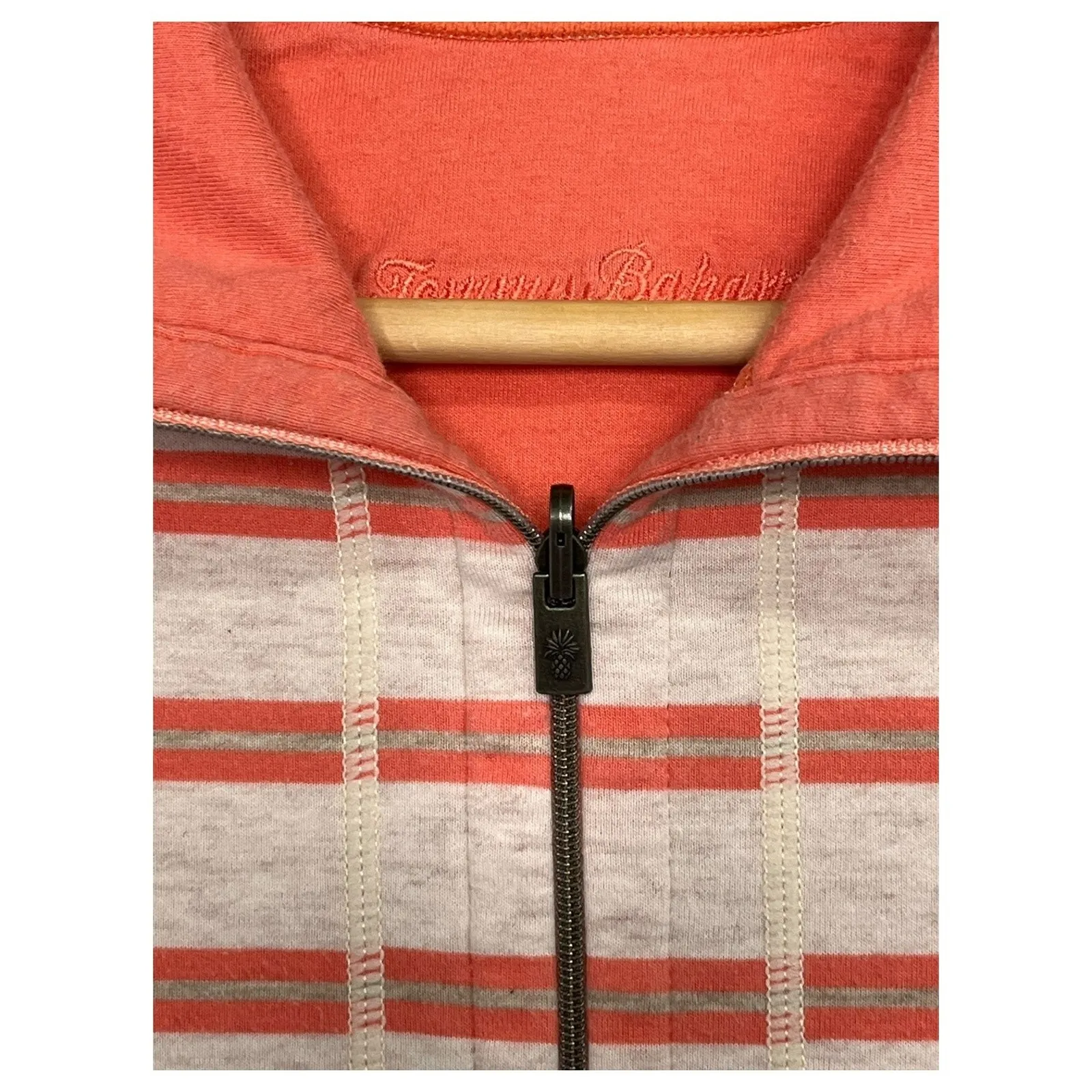 Tommy Bahama Pullover Top Womens Medium Orange Stripe Reversible Half Zip Preppy - Image 4