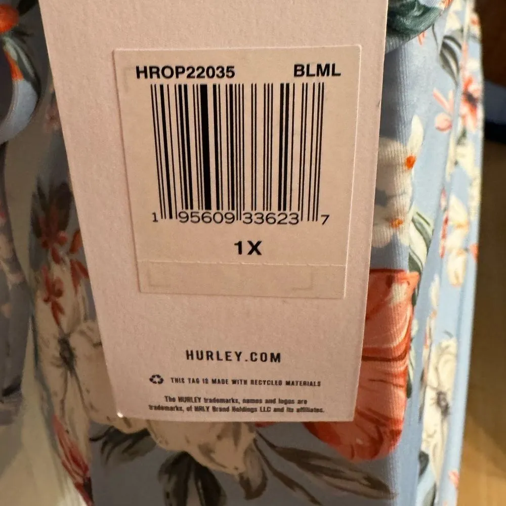 Hurley Plus Size 1X One Piece Swimsuit Blue Floral Cut Out  Back & Side Tie NWT - Image 4