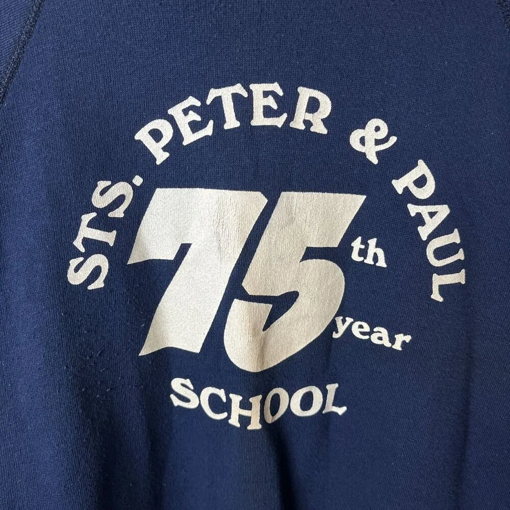 Vintage 70s 80s Velva Sheen STS Peter & Paul School Sweatshirt L 75th Year USA Blue Size L - Image 12