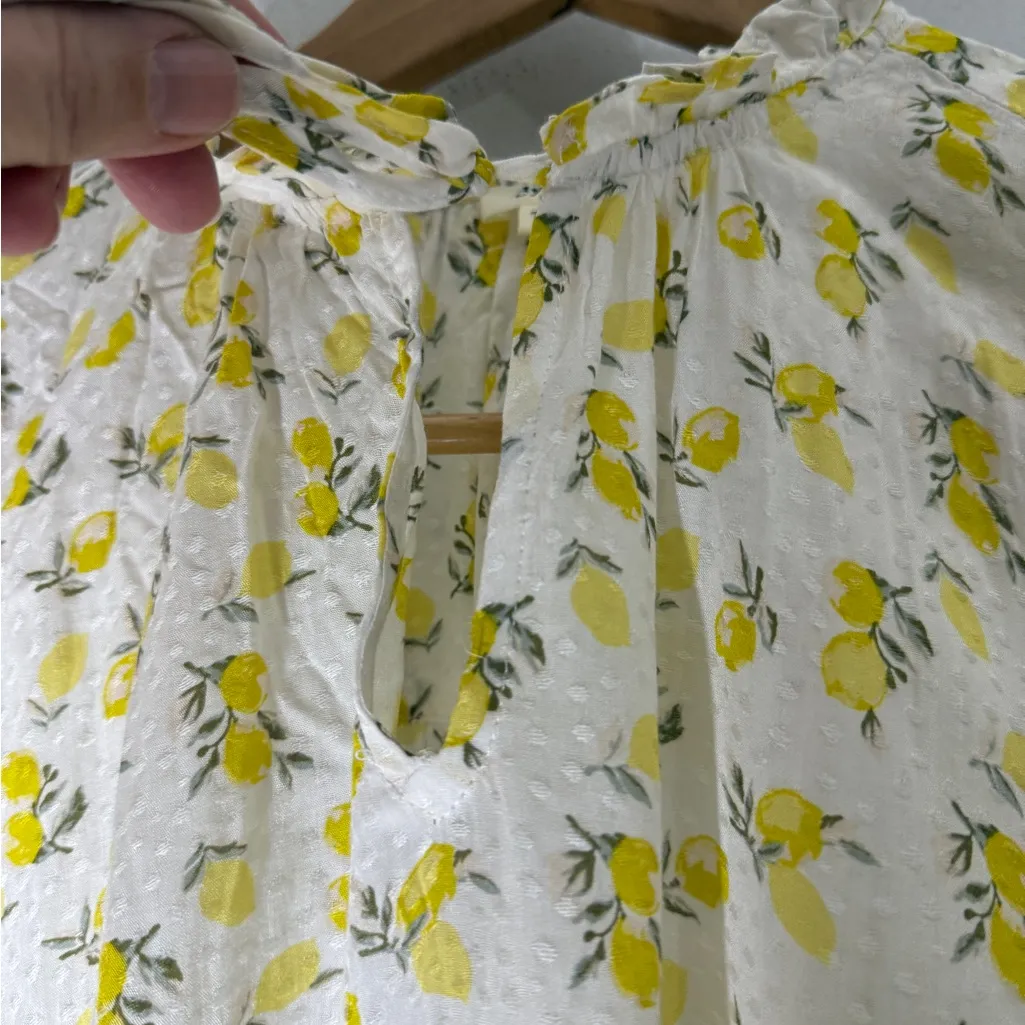 Dylan  White Yellow Lemon Print Long Sleeve Blouse Small - Image 3
