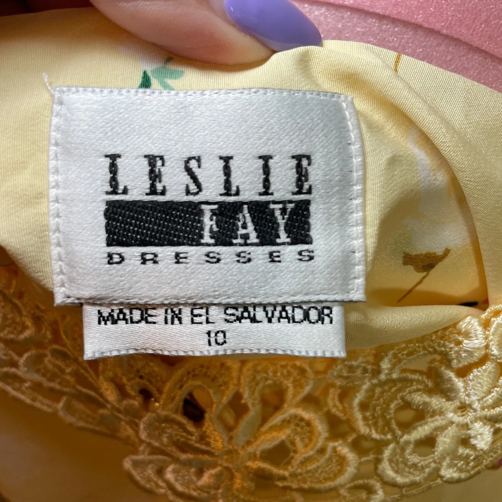 Leslie Fay Dress Vintage Size 10 Belt Midi Cottagecore Secretary Floral Yellow - Image 9