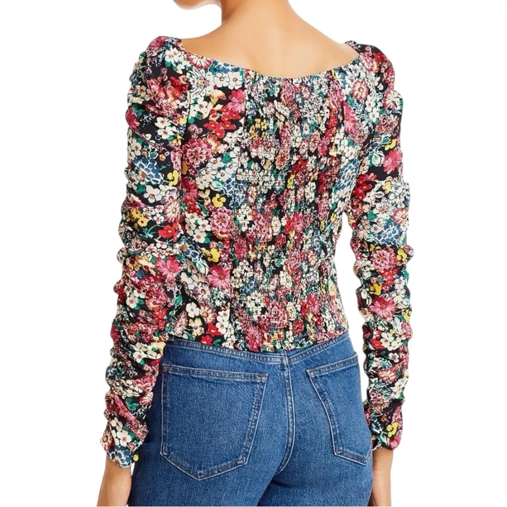 WAYF Women's Size M Black Multi Color Floral Cropped Bustier Top Shirt - Image 2