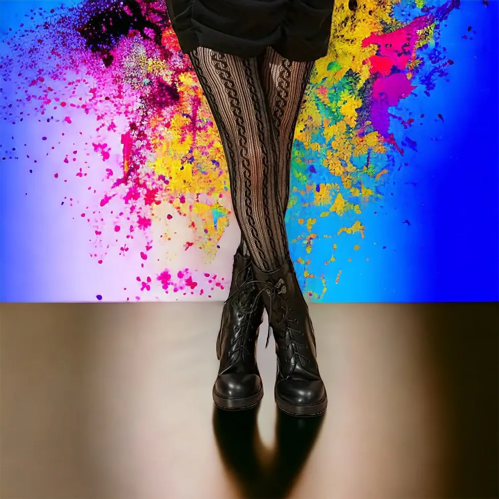 Twist Pattern Black Pantyhose, Sexy Slim Fit Footed Pantyhose‎ One Size - Image 6