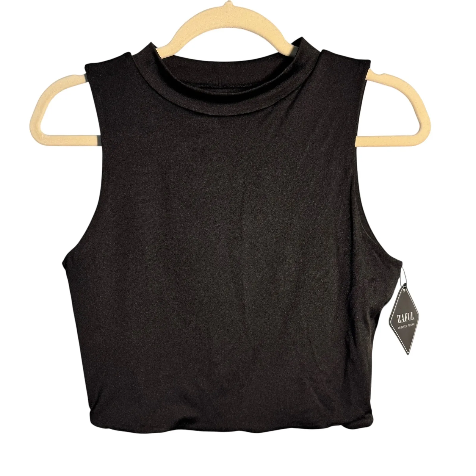 Zaful Women's Black Mock Neck Sleeveless Crop Top Blouse Tank US 4 EU 36 - Image 8