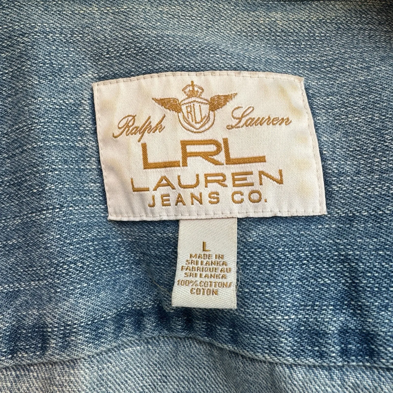 Lauren Ralph Lauren Denim Trucker Jacket Womens Large Blue Jean Cropped Western - Image 4