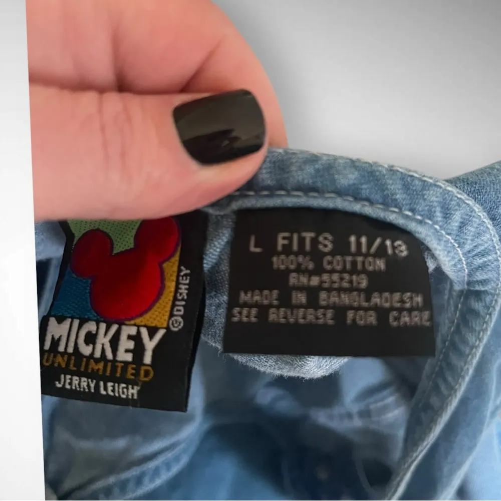 DISNEY UNLIMITED JERRY LEIGH Vintage Denim Embroidered Jumper Dress LG | EUC - Image 9