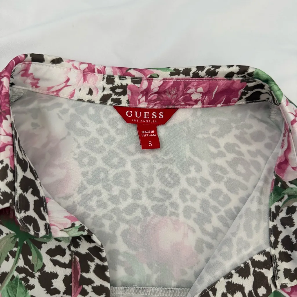 Guess Women’s Vianca Printed Satin Shirt Button Down Leopard Animal Floral Work - Image 5