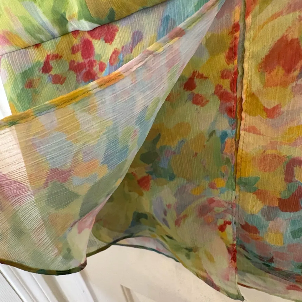 K Studio Collection Watercolor Floral Chiffon Blouse Artsy Boho Teacher Top 16 Green - Image 5