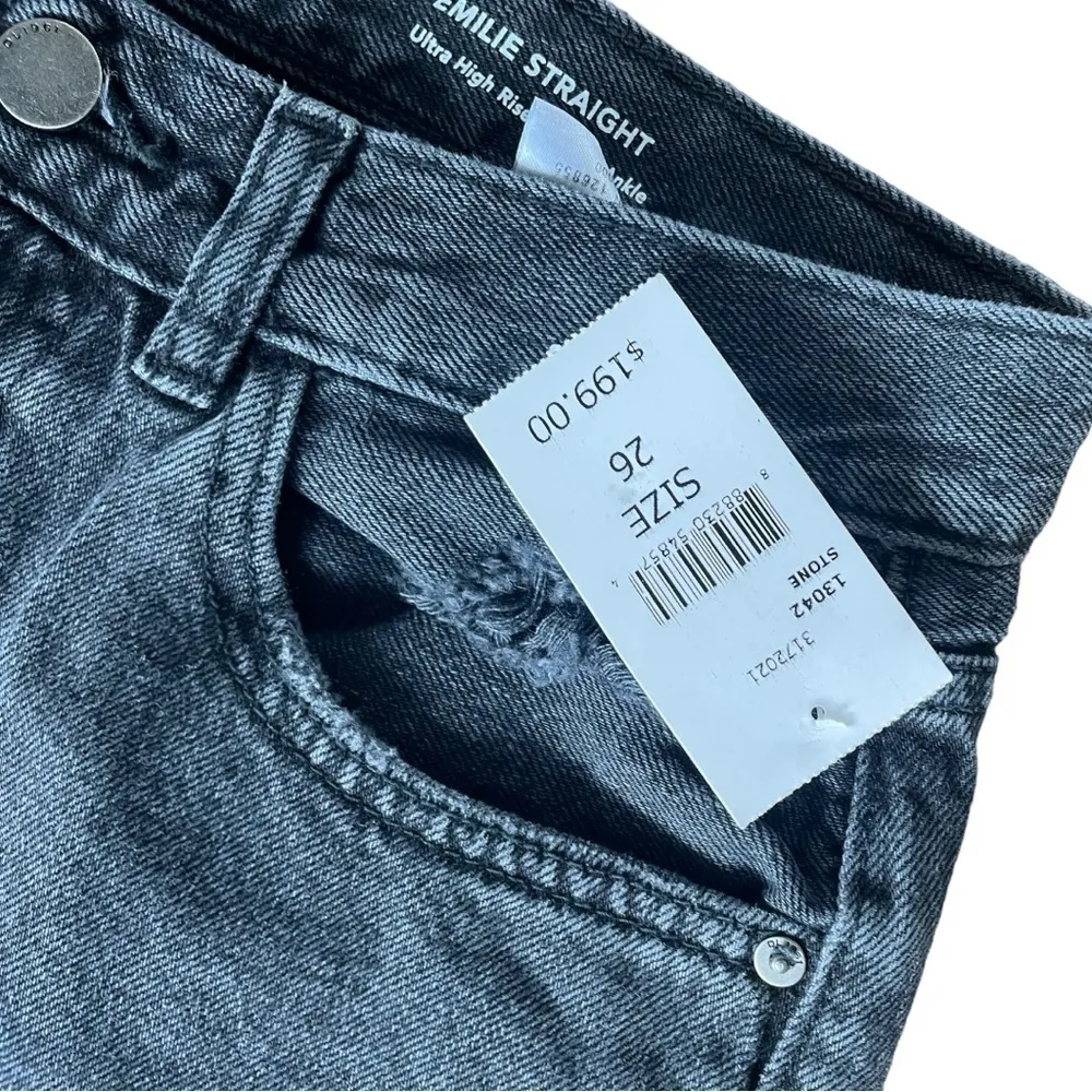 DL1961 Emilie Straight Jeans 26 Vintage Distressed Black Denim High Rise - Image 6