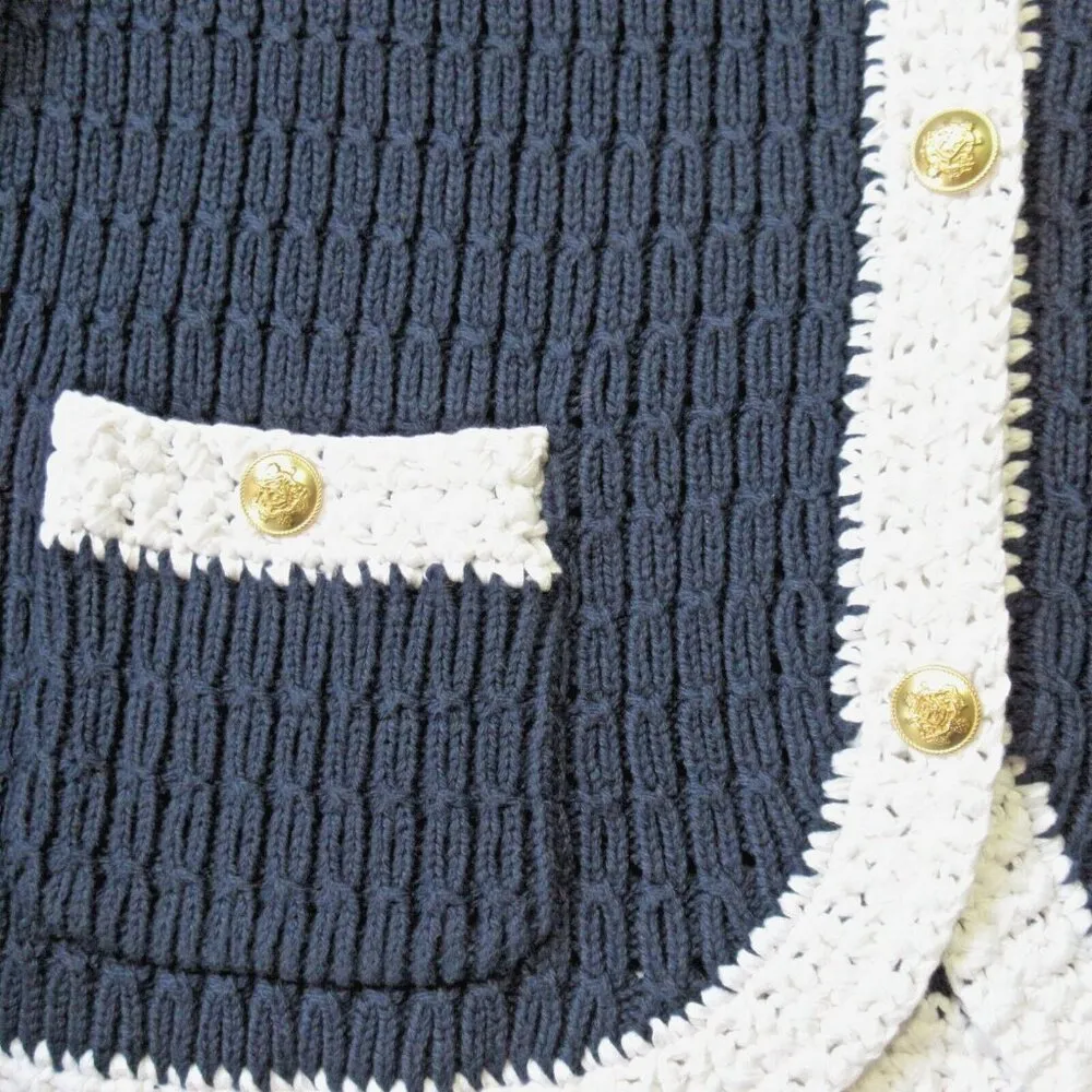 NWT J.Crew Cropped Sweater Lady Jacket in Navy White Contrast Trim Cardigan XL - Image 5