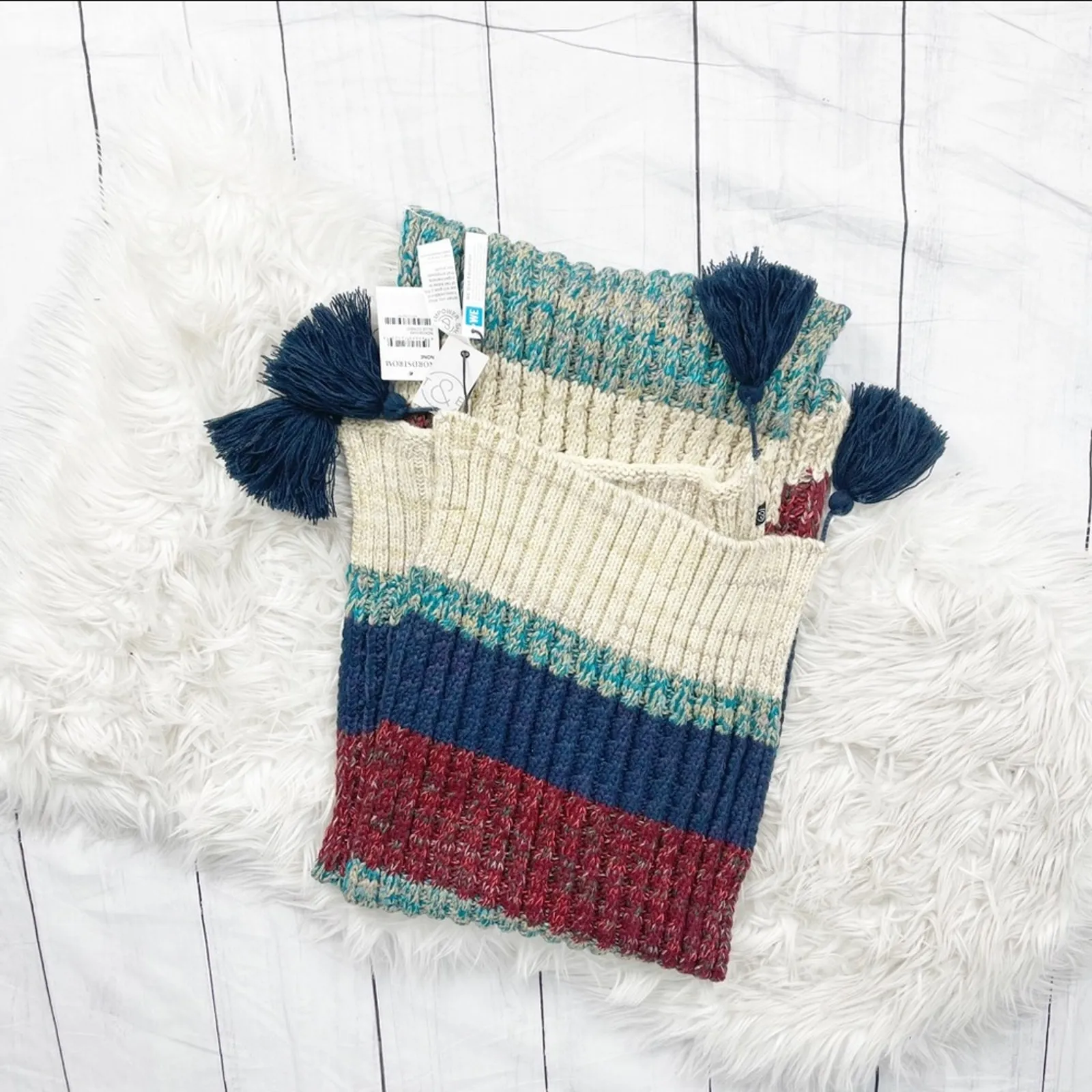 Treasure‎ & Bond Nordstrom Women's Blue Stripe Tassel Scarf - Image 3