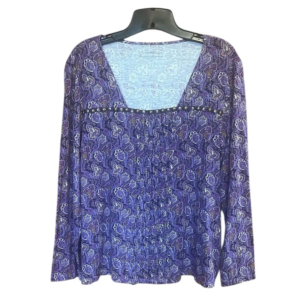 Charter Club Purple Paisley cotton modal embellished Women's long sleeve Top - Image 2