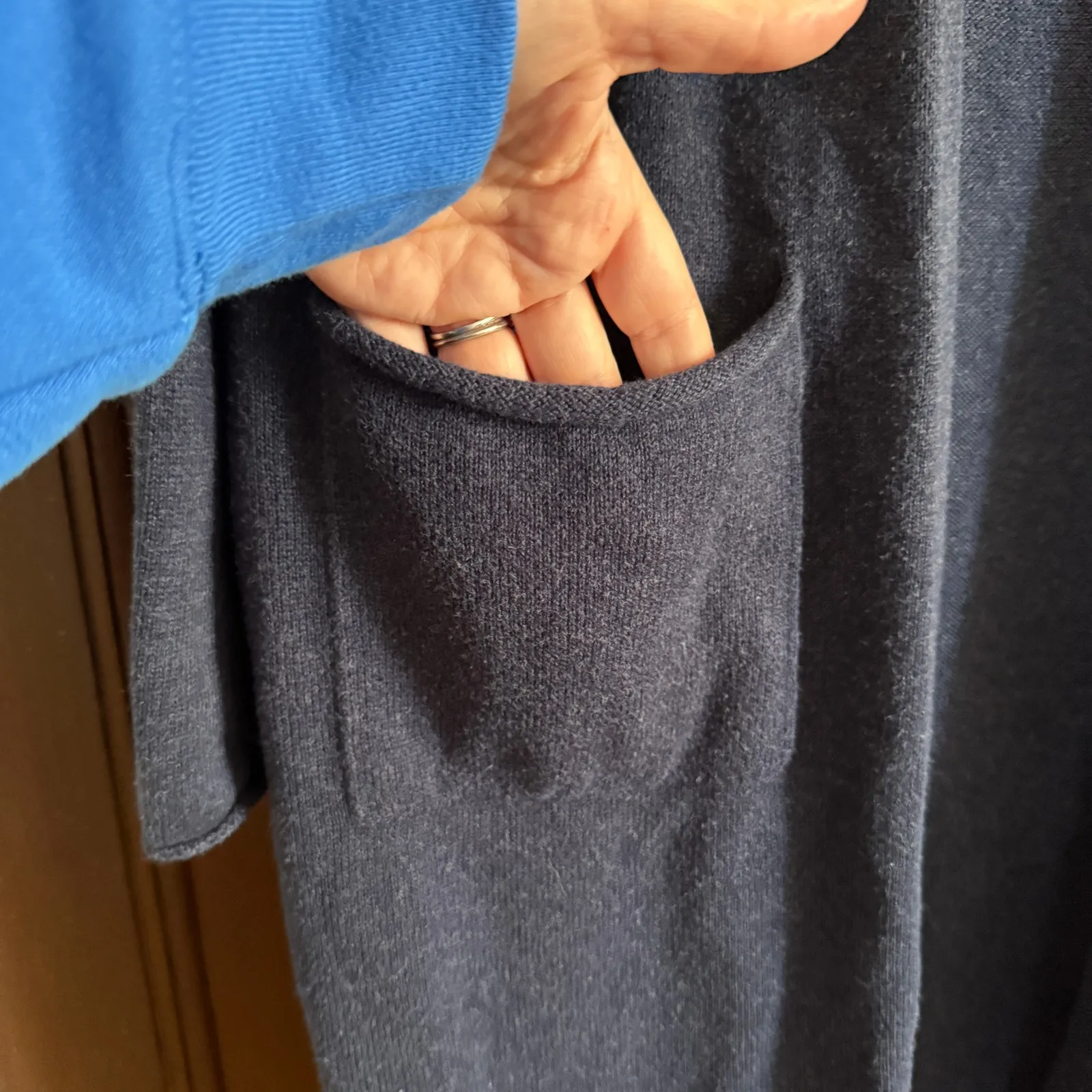 EILEEN FISHER | Navy Blue Peruvian Organic Cotton Open Cardigan Blue Women's XXS - Image 3