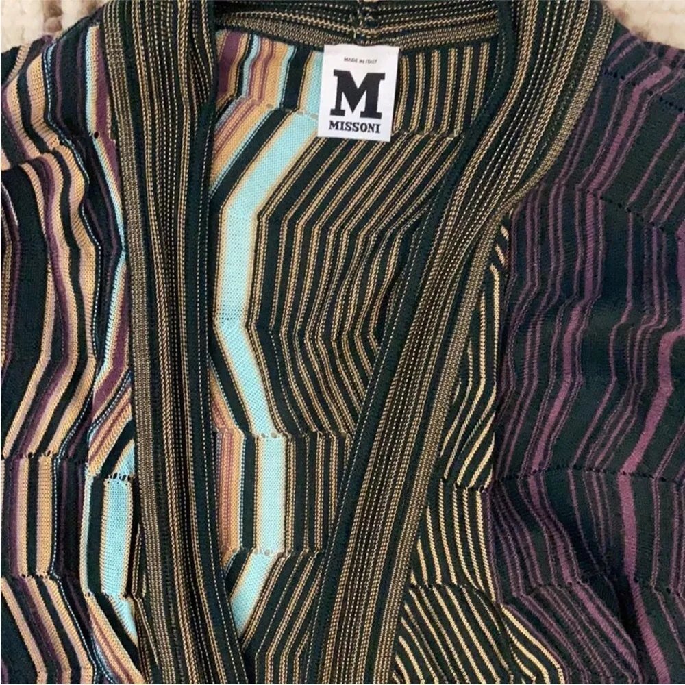 Missoni Stripe Woven Merino Wool Blend Open Sweater Cardigan Duster Sz40 US4 szS - Image 3