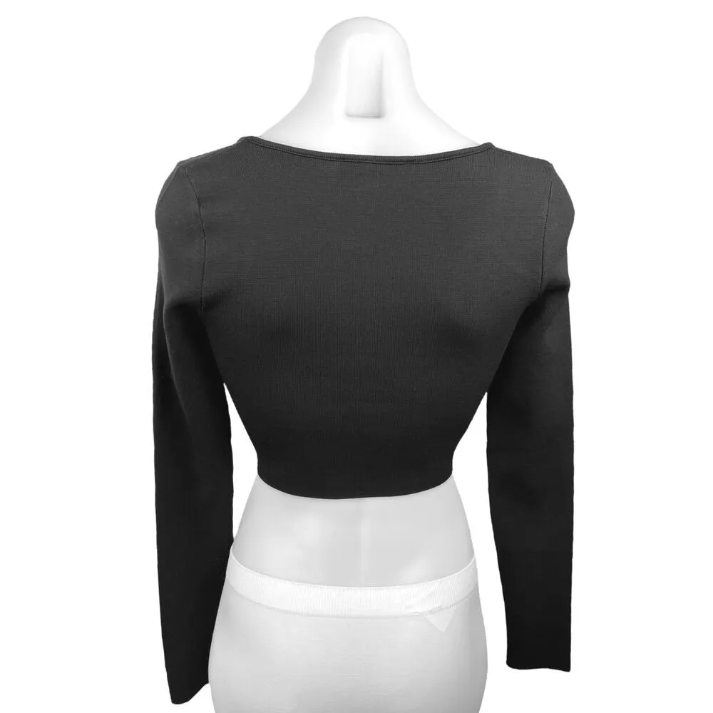 Zara Black Ribbed Knit Stretch Square Neck Long Sleeve Pullover Crop Top Size M - Image 2