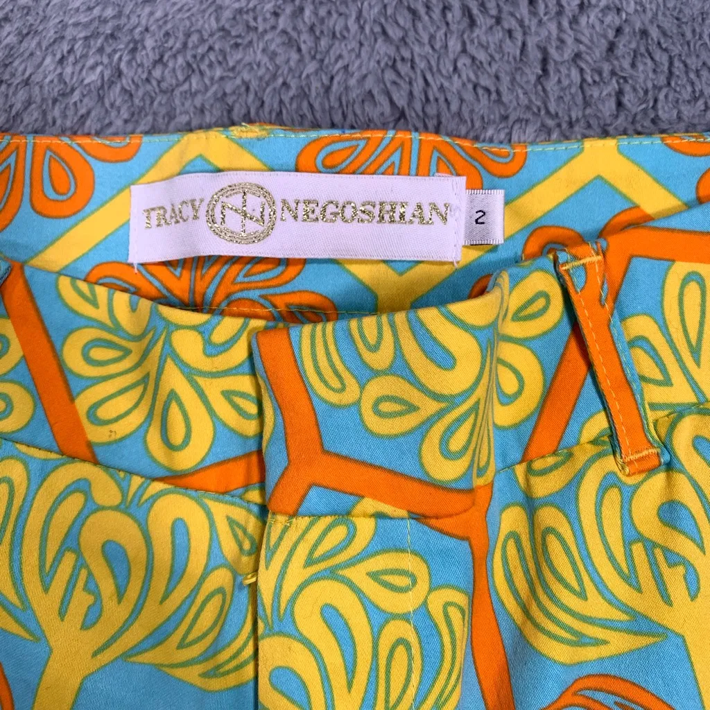 Tracy Negoshian Orange and Blue Patterned Shorts - Image 5