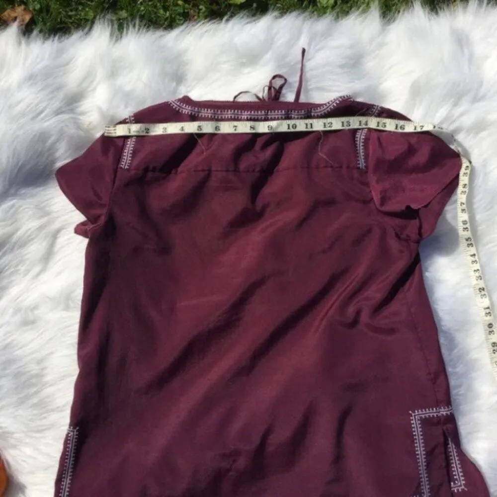 Calvin Klein Plum Short Sleeve Embroidered Purple Size Small Boho Tie Trendy - Image 5