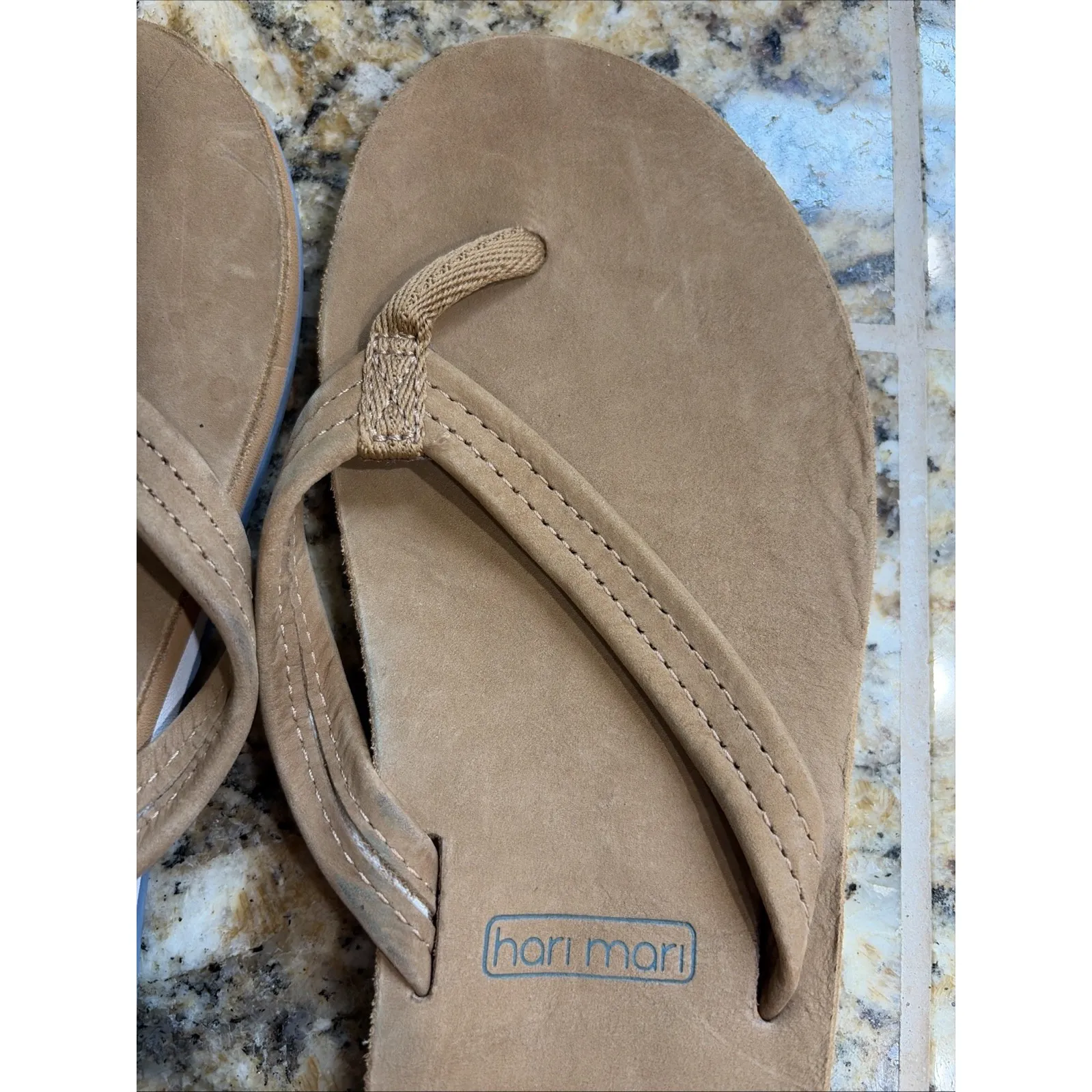 Hari Mari Tan Blue Fields Leather Thong Flip Flops Sandals Casual Shoes Womens 6 - Image 4