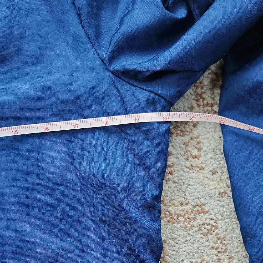 Vintage Button Down Silky Top With Tie Front Navy 16 Blue - Image 3