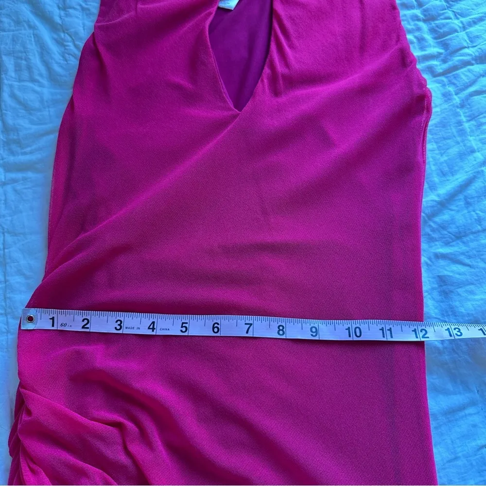 Fuzzi Raspberry Red Pink Ruched Sleeveless Dress with Keyhole Mesh Size M - Image 6