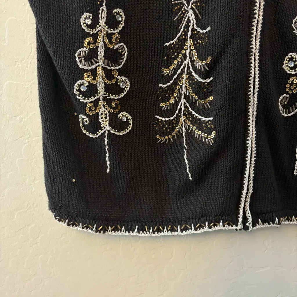 White Stag vintage women's black embroidered Christmas tree sweater vest 22W 24W - Image 9