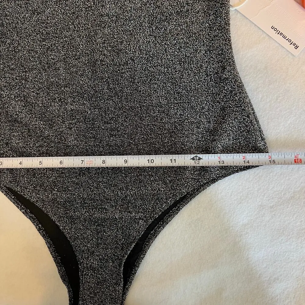 NWT REFORMATION Saturn Metallic Stretch-knit Bodysuit In Silver Size Small - Image 11