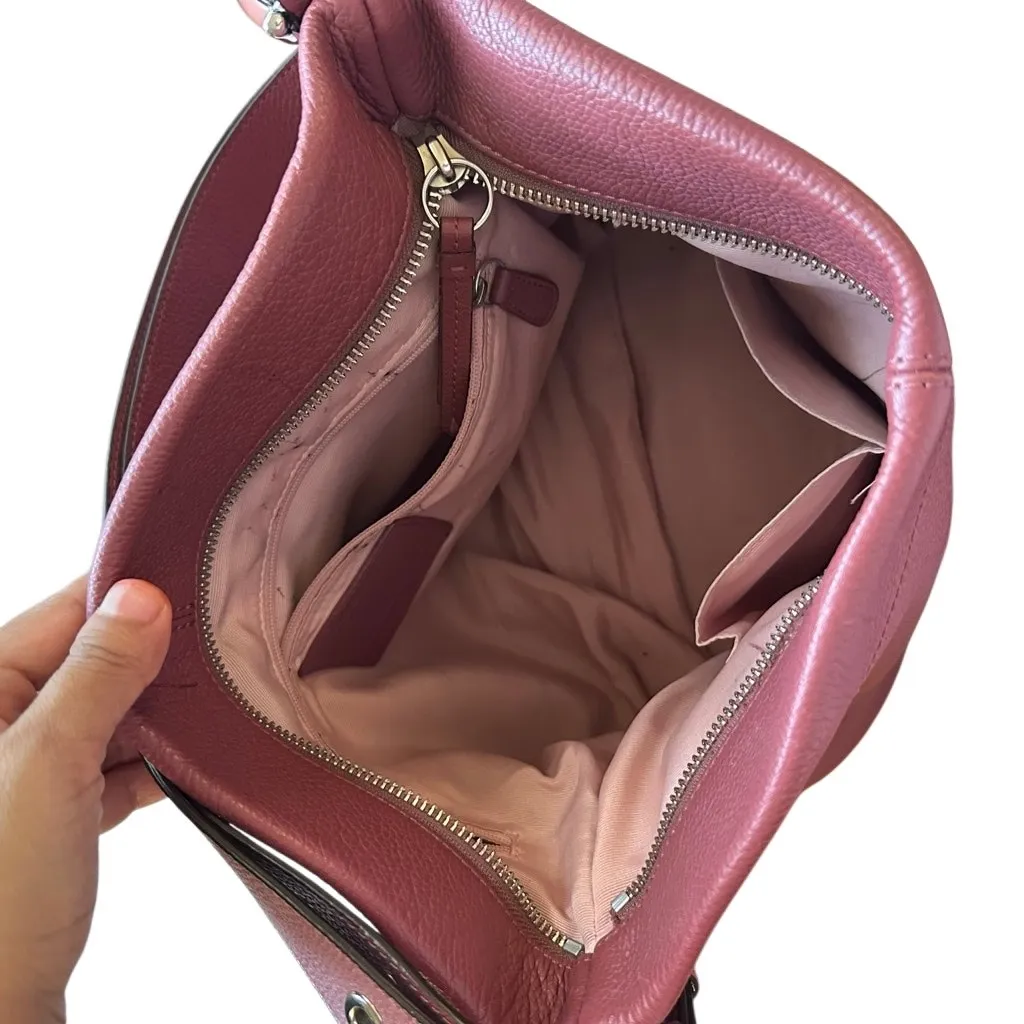 Coach Burgundy Pebbled Leather Zipper Closure Duffle Crossbody Shoulder Bag - Image 15