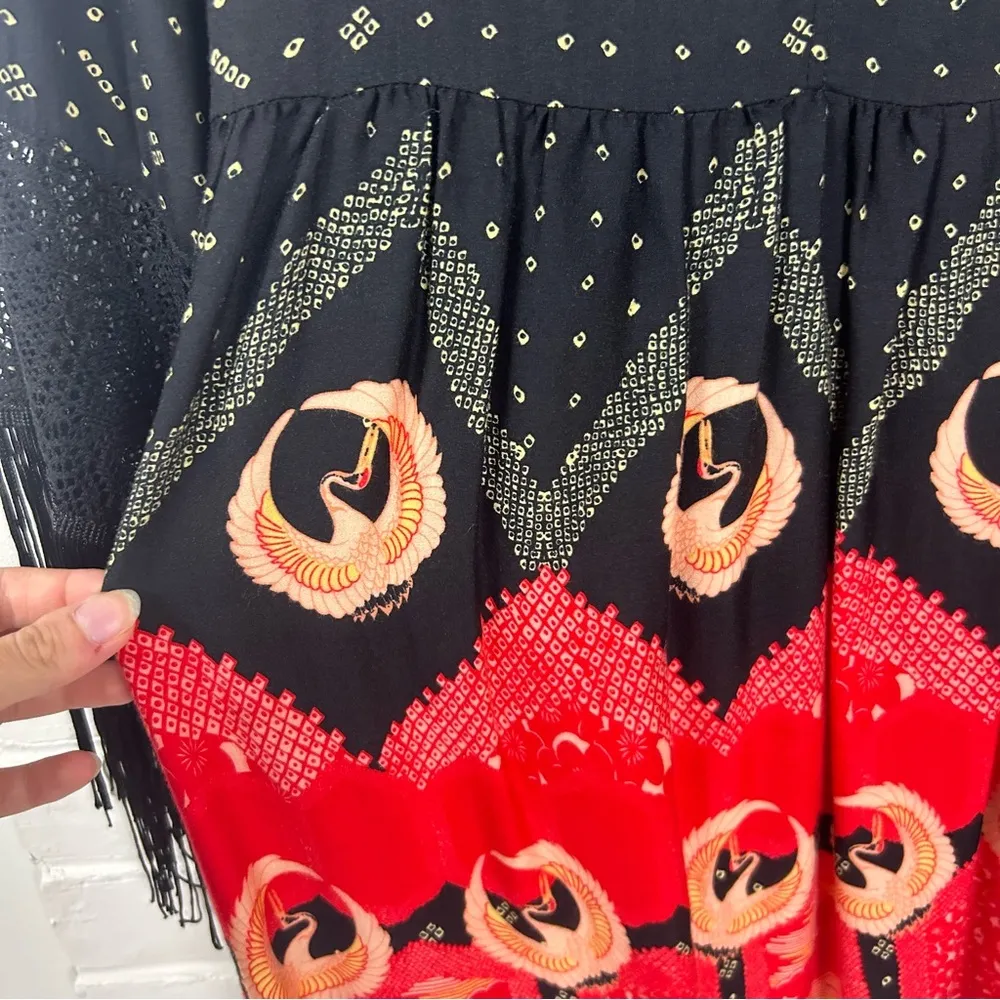 MINKPINK Dancing Crane Fringe Sleeve Boho Babydoll Dress Size S - Image 8