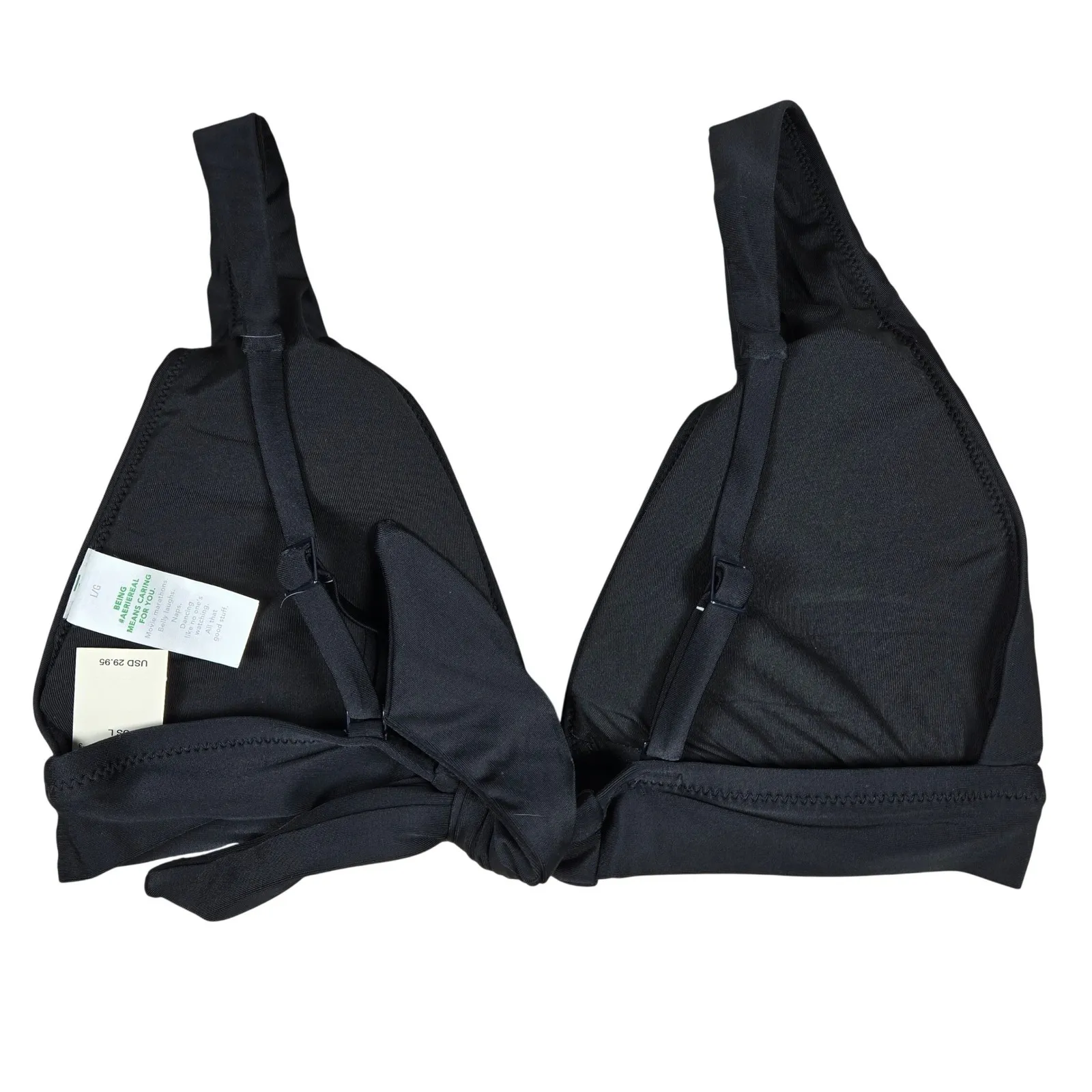 Aerie Black Triangle Bikini Swim Top L G Tie Back Adjustable Straps - Image 2