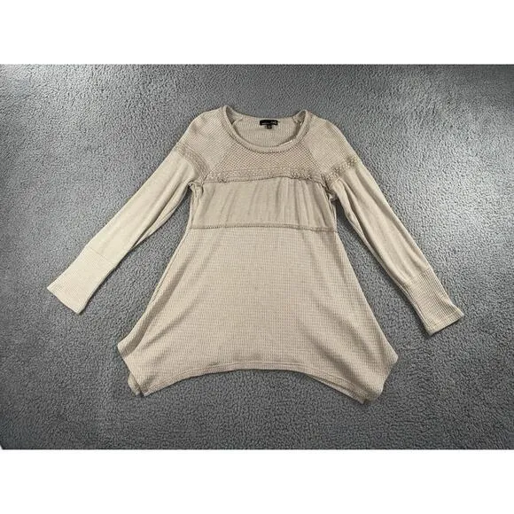 Babydoll Waffle Knit Shirt Women‎ Medium Cottagecore Peasant Fairy Lagenlook Top Tan - Image 2