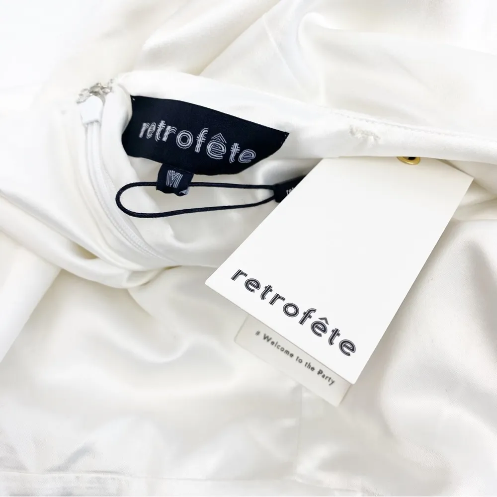 Retrofete Silk Margot Low Back Front Slit Halter Gown Maxi Dress: White - Image 10