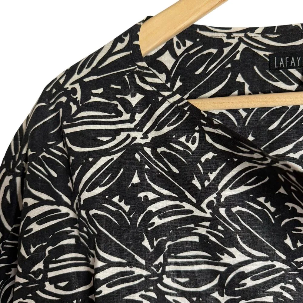 Lafayette 148 New York Black White Linen Printed 3/4 Sleeve Jacket Size 12 - Image 4