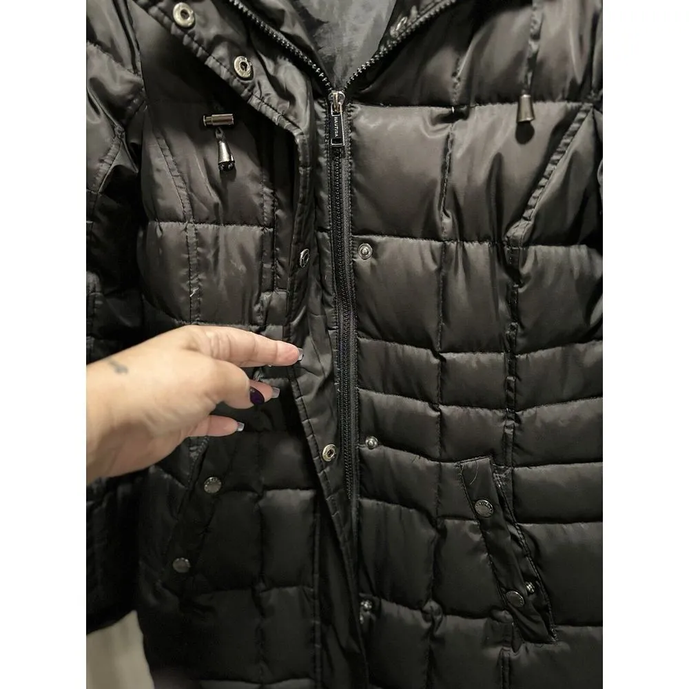 Puffer Jacket Black Women's Zip/Snap Up Size S Pockets Fur Hood - Image 4