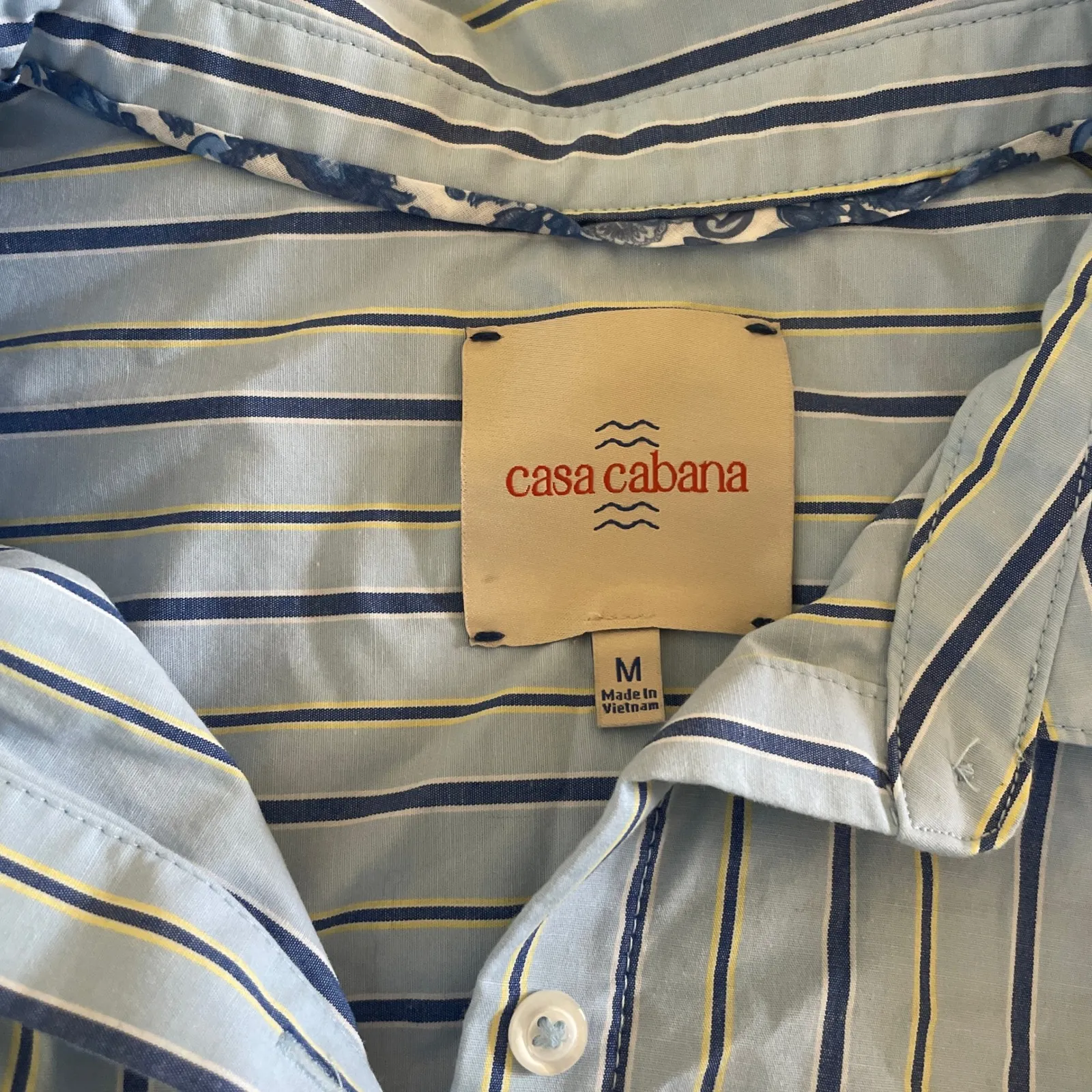Casa Cabana Striped Button Up Shirt Size Medium Short Sleeve Blue Preppy Resort - Image 2