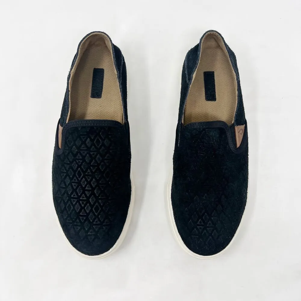 [OluKai] Pehuea Black Textured Embossed Suede Leather Slip On Sneakers Size 6 - Image 5