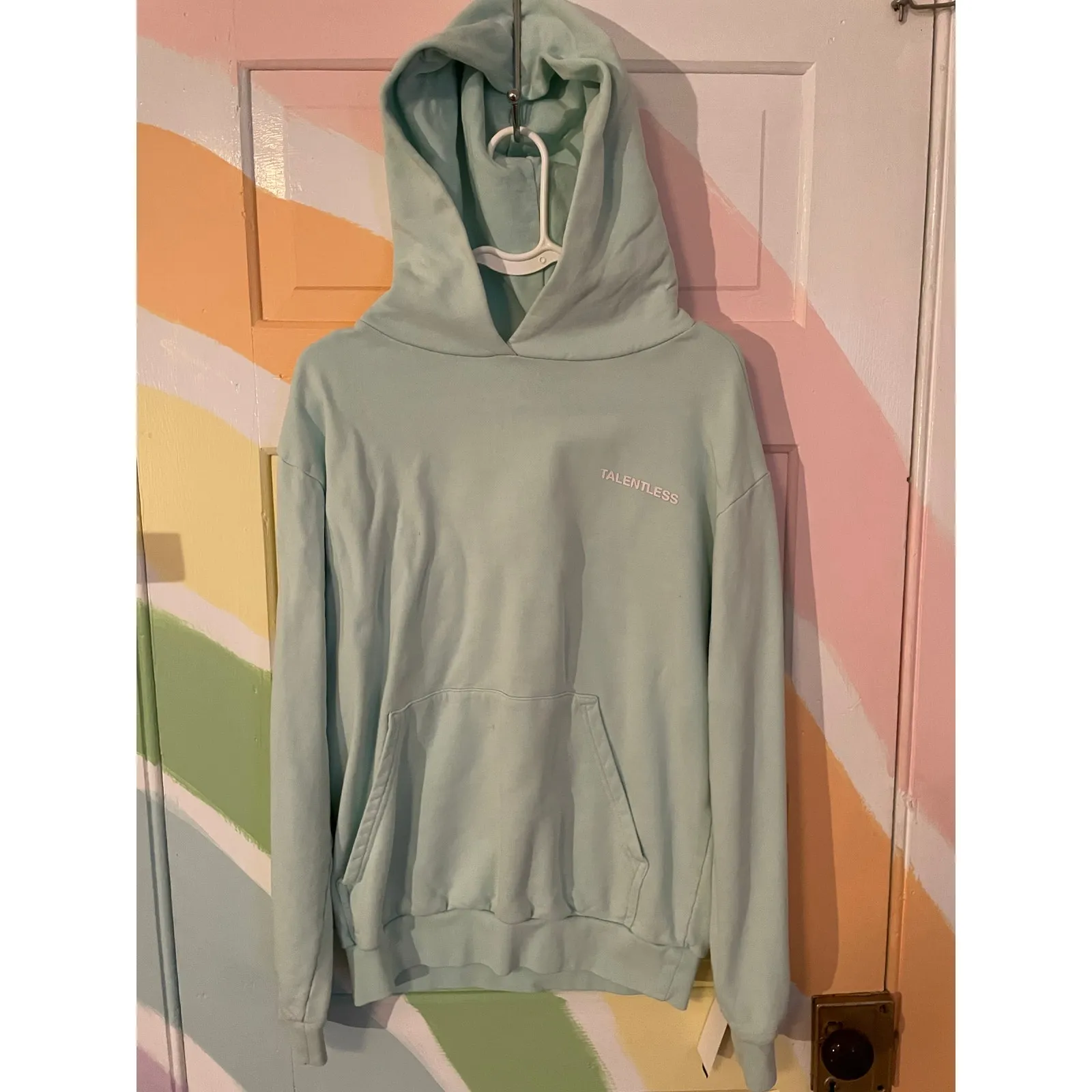 Talentless Mint Green Hoodie Small Unisex Pullover Minimalist Streetwear - Image 3