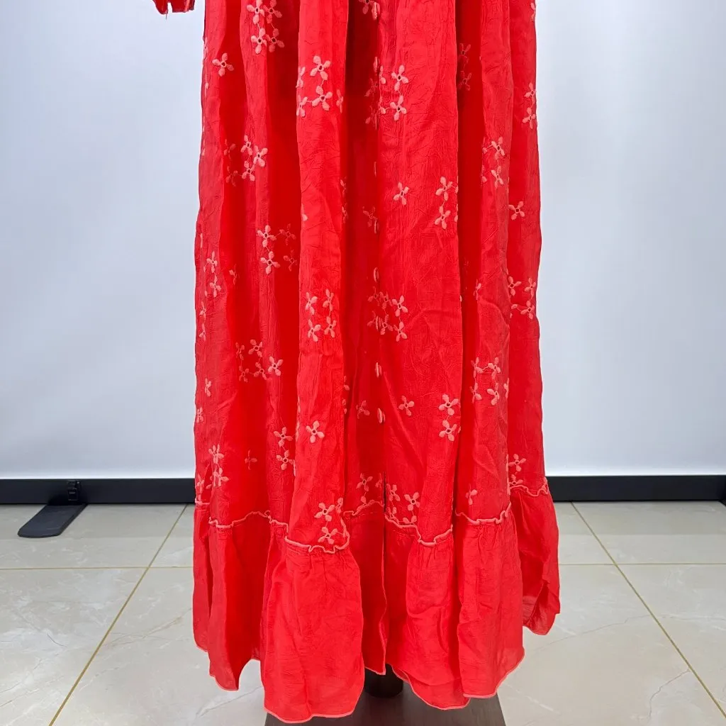 $448 NWOT JOHNNY WAS Embroidery Floral Beesley Maxi Dress Size XS Red - Image 9