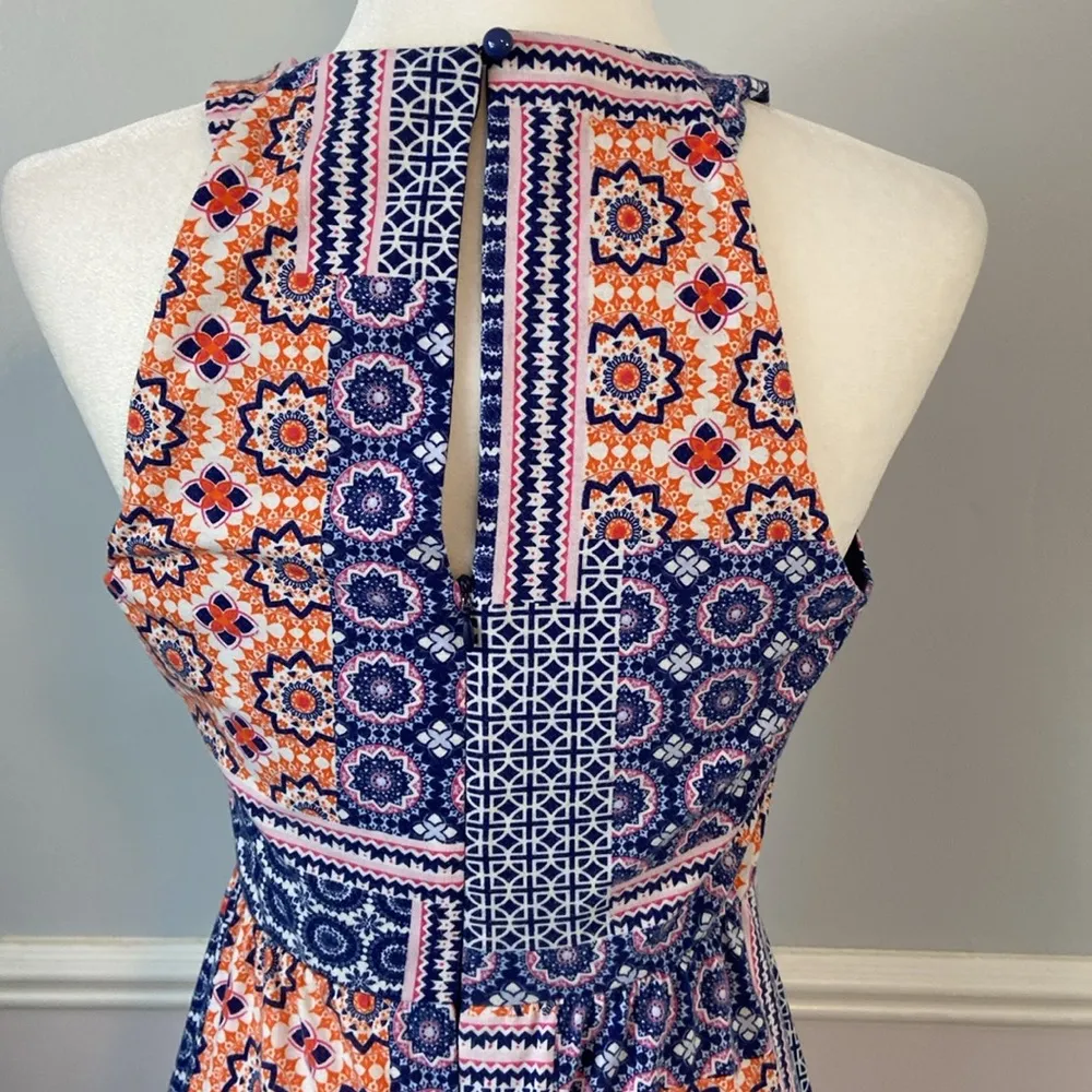 Kut from the Kloth Midi Dress Boho Round Halter Strapless Blue & Orange Size 4 - Image 8