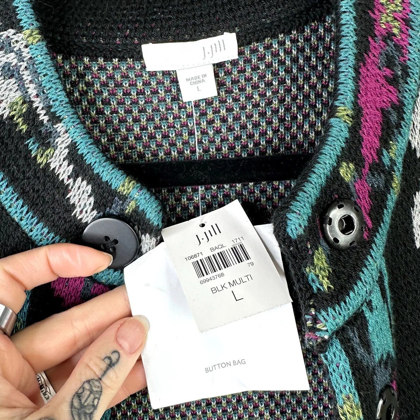 J.Jill NWT Trailing Flowers Jacquard Topper Floral Duster Sweater Coat Cardigan Black Size L - Image 7