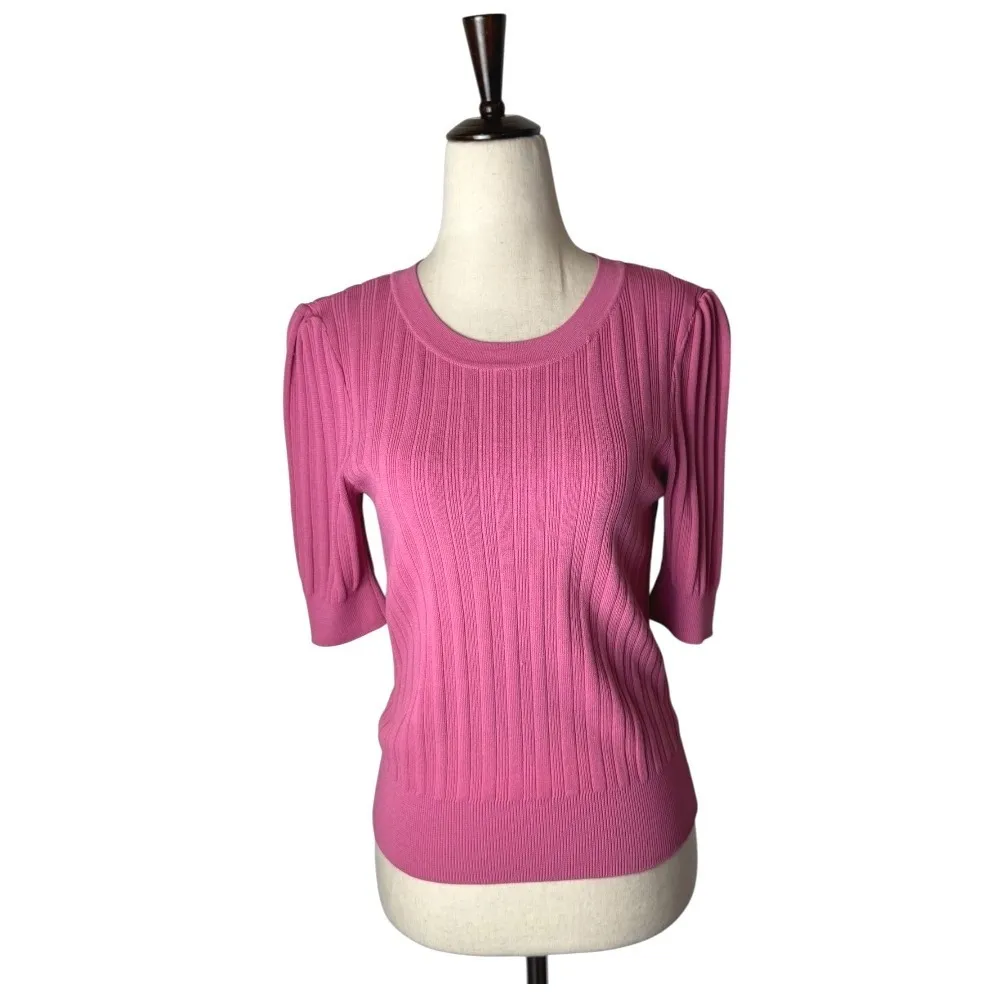 Princess Highway Sweater Women 10 Pink Ribbed Knit Puff‎ Sleeve Top Preppy - Image 2