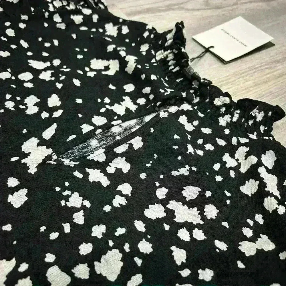 NWT Who What Wear Ruffle High Neck Short Sleeve Black White Shift Dress Size S - Image 8